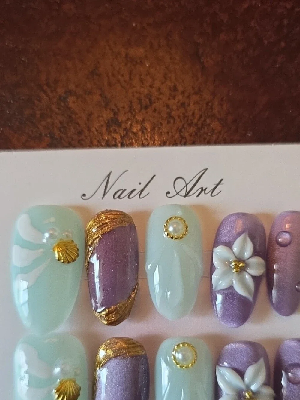 Handcrafted Purple & Light Blue Floral Press-On Nails Size Large